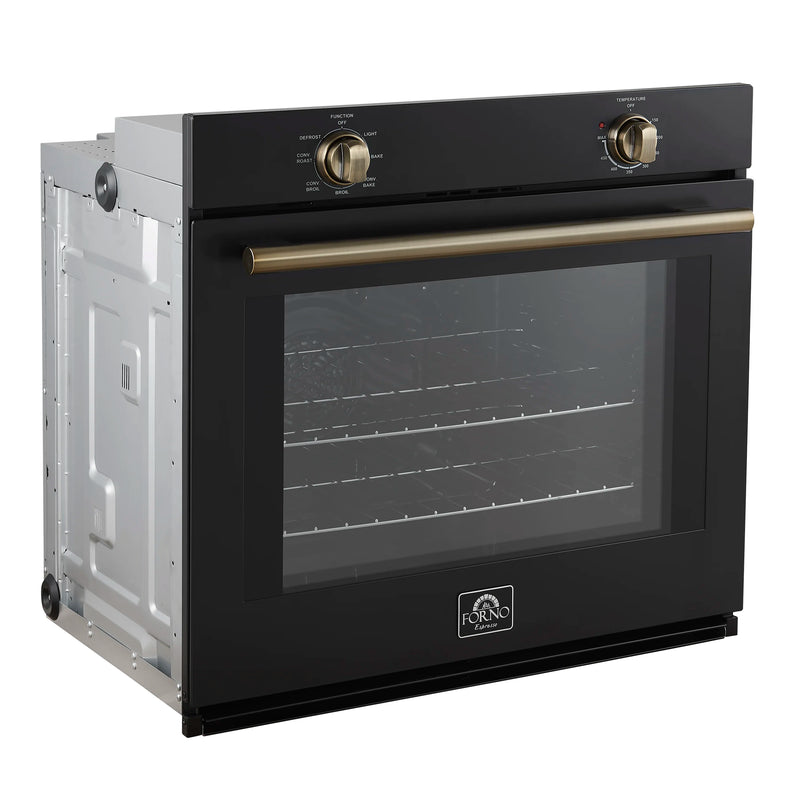 Forno 2-Piece Appliance Package - 30-Inch Vomero Wall Oven & 30-Inch Microwave Oven in Black with Antique Brass Handle