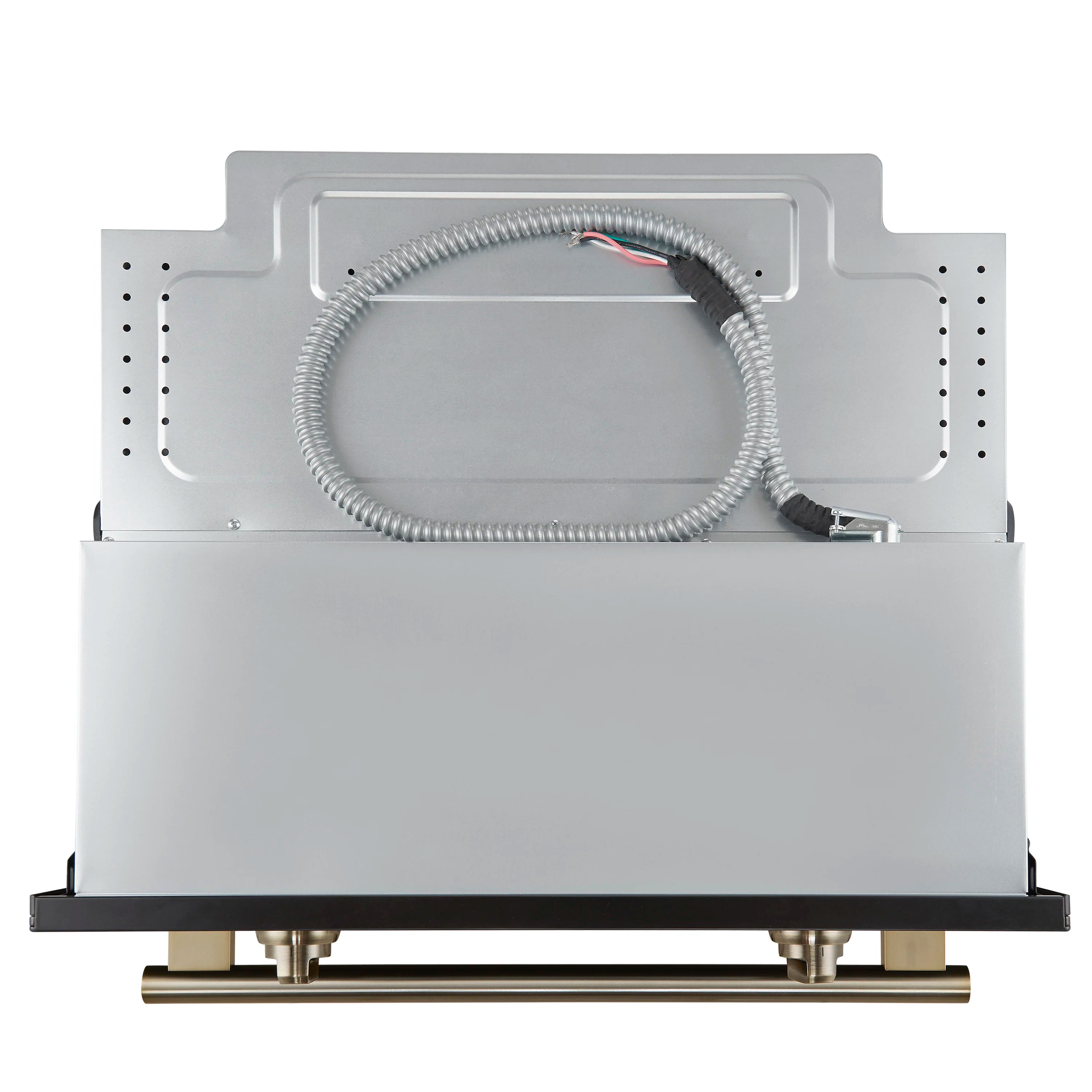 Wall oven back panel with flexible metal conduit and electrical connection ports