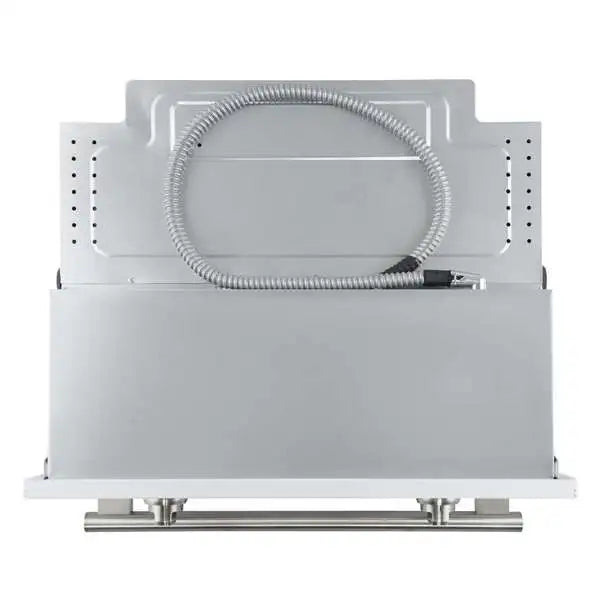 White wall oven with stainless steel handle and curved door oven handle
