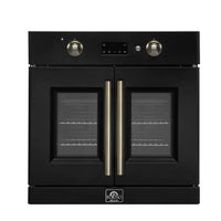 Forno Asti 30-Inch French Door Electric Wall Oven in Black with Antique Brass Trim (FBOEL1333-30BLK)