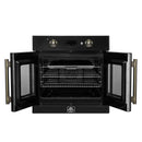 Forno Asti 30-Inch French Door Electric Wall Oven in Black with Antique Brass Trim (FBOEL1333-30BLK)