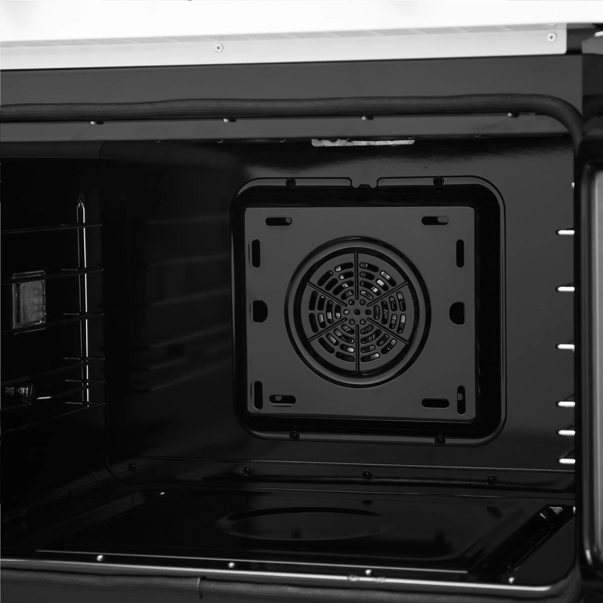 Forno Asti double electric wall oven, black interior with rear convection fan panel