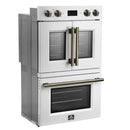 Forno Asti 30-Inch Double Electric Wall Oven with Upper French Doors in White with Antique Brass Trim (FBOEL1340-30WHT)