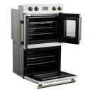 Forno 2-Piece Appliance Package - 30-Inch Asti French Door Double Electric Wall Oven & 30-Inch Microwave Oven in White with Antique Brass Handle