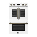 Forno Asti 30-Inch Double Electric Wall Oven with Upper French Doors in White with Antique Brass Trim (FBOEL1340-30WHT)