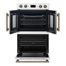 Forno 2-Piece Appliance Package - 30-Inch Asti French Door Double Electric Wall Oven & 30-Inch Microwave Oven in White with Antique Brass Handle