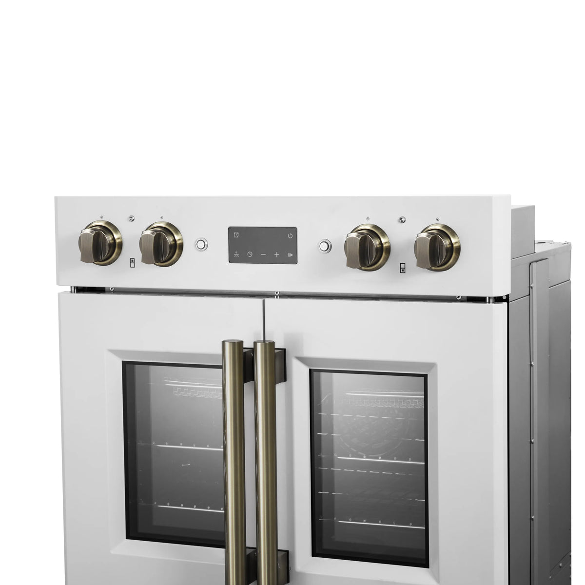 Forno Asti double electric wall oven front view with two upper French doors