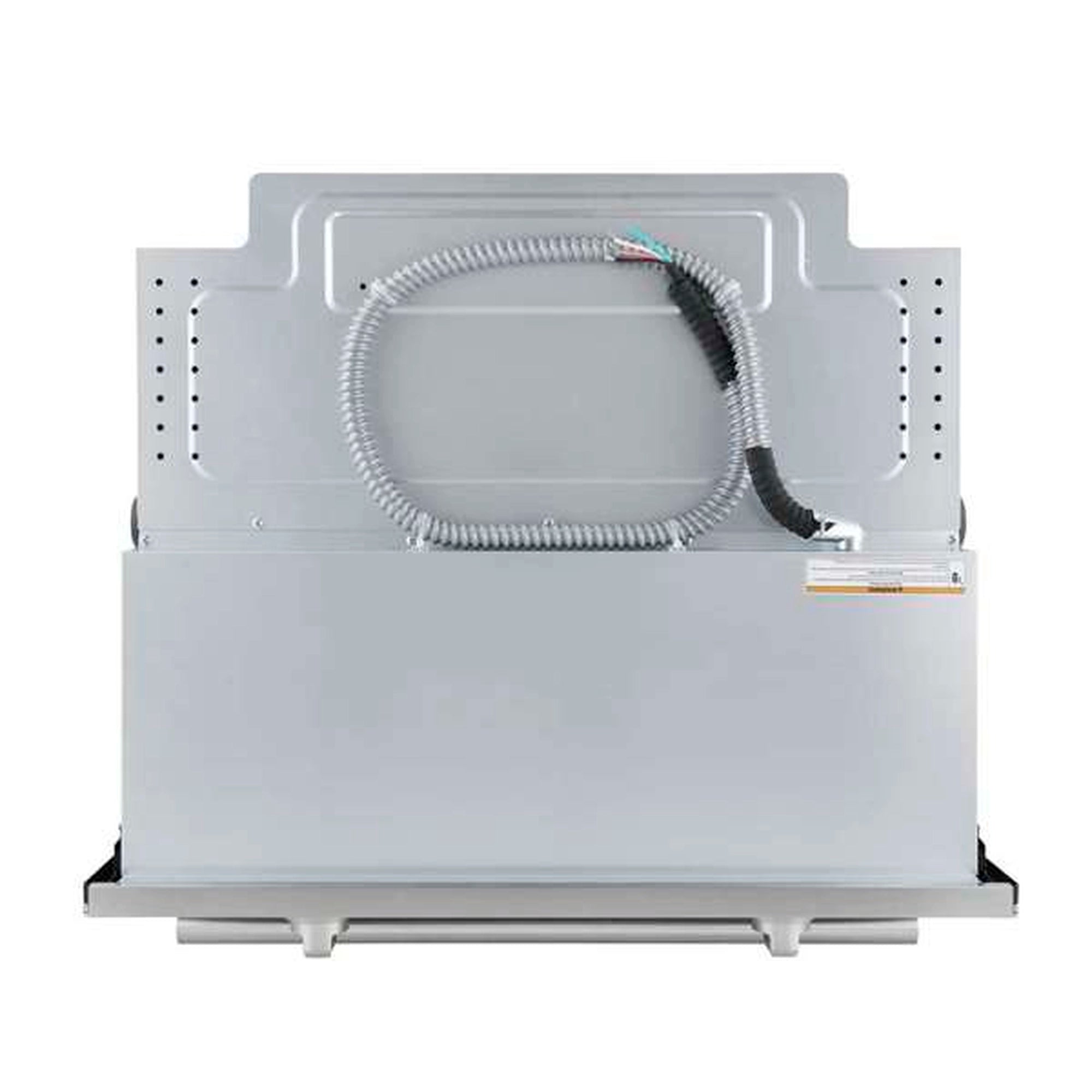 Stainless steel single wall oven back panel with flexible conduit and connection terminals