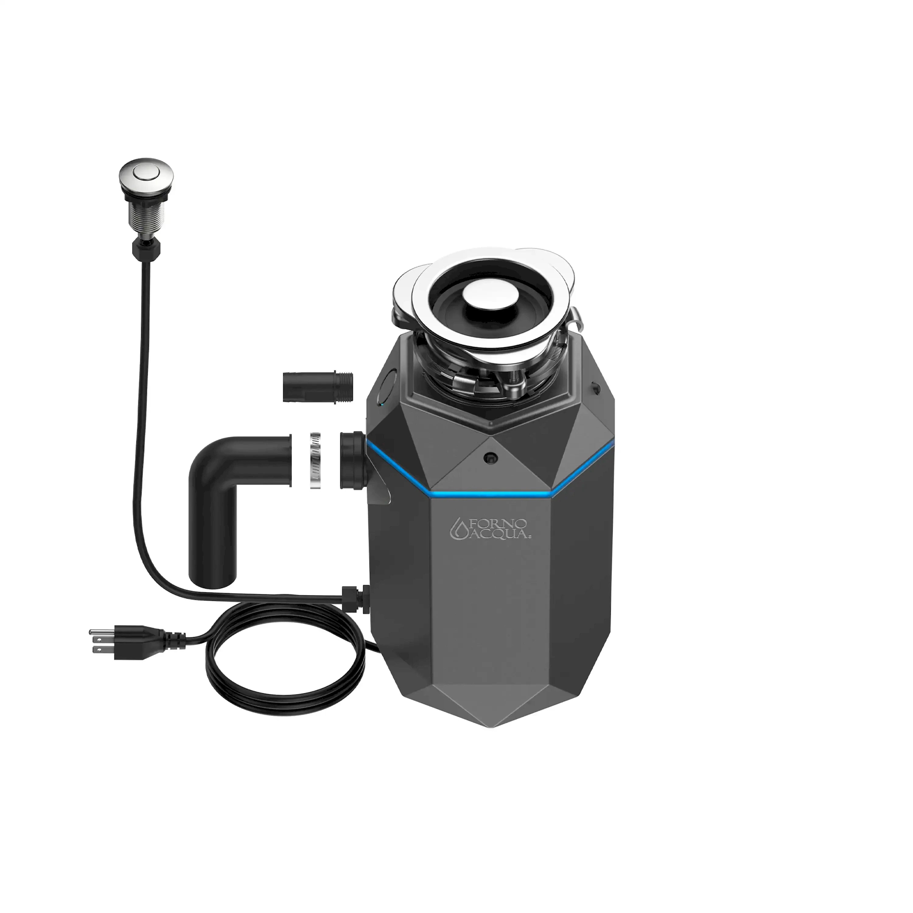 Corded garbage disposal with top grinding assembly and mounting bracket, dark housing