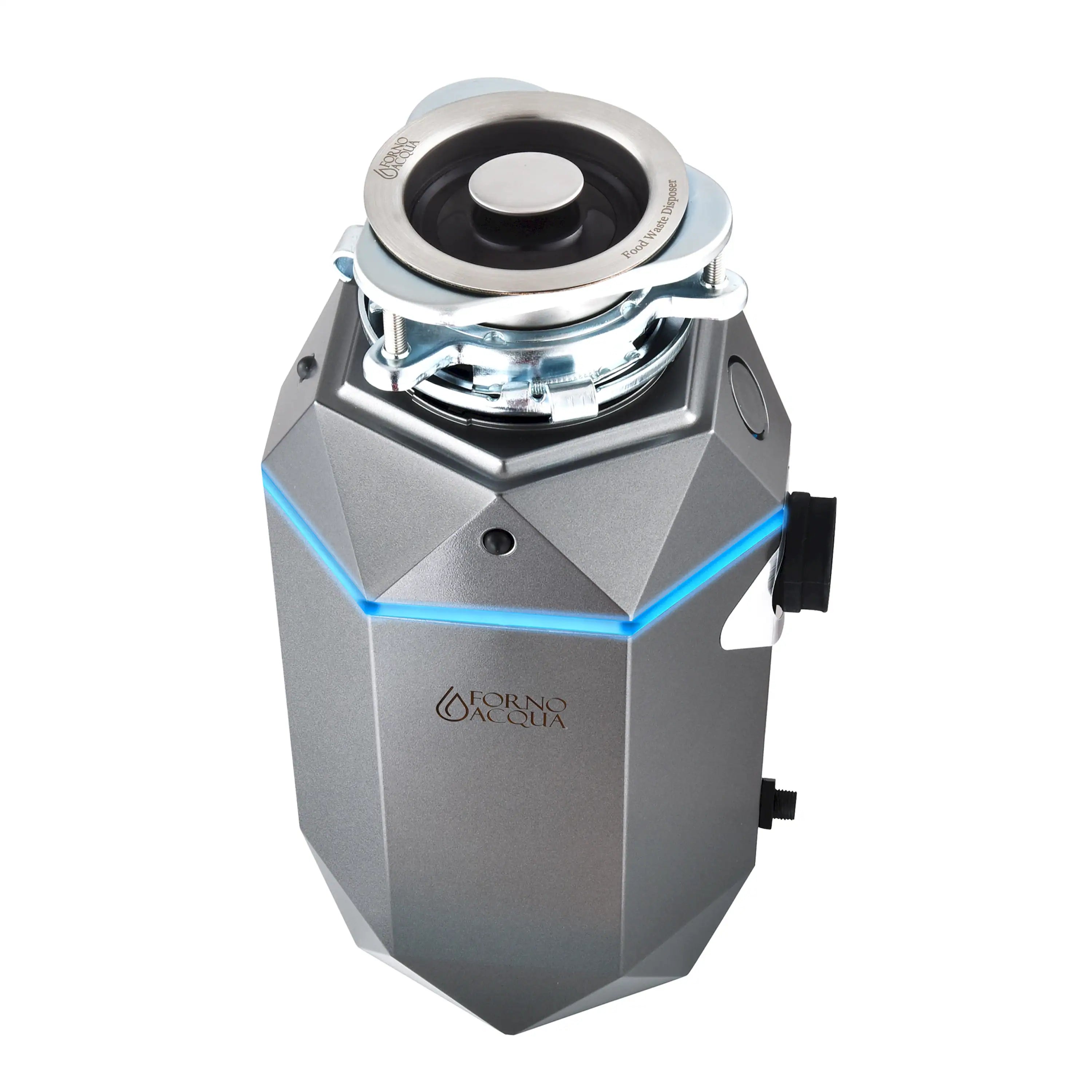 Stainless garbage disposal with blue LED strip and side air-switch control