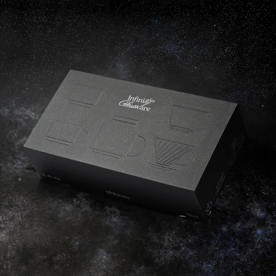 Black 5-in-1 brewing set box with embossed design and logo