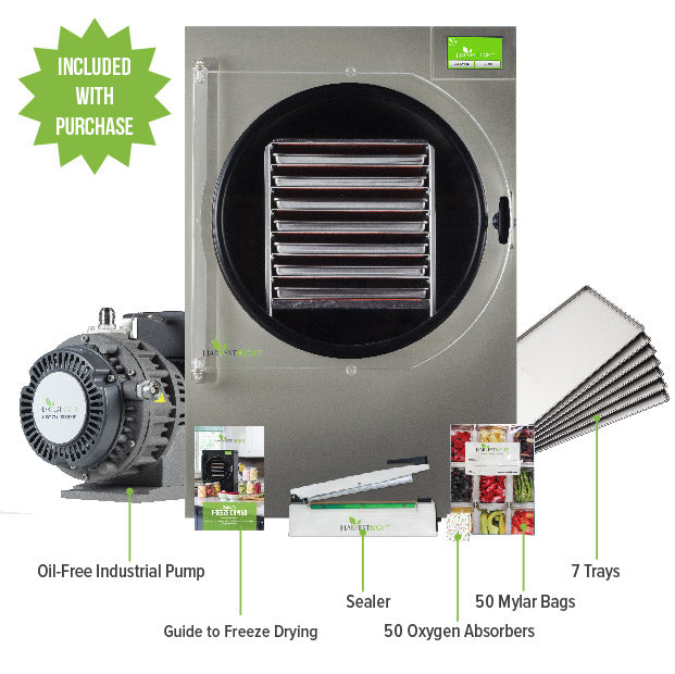 Stainless steel freeze dryer unit with circular chamber, 7 trays, oil-free pump kit