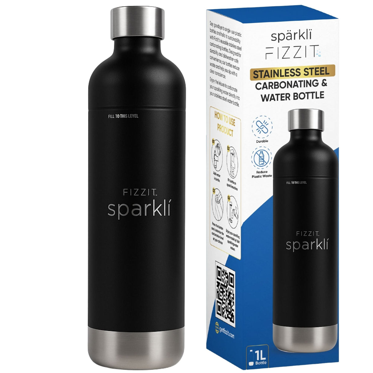 Fizzit 1L Stainless Steel Carbonation Bottle with Cap
