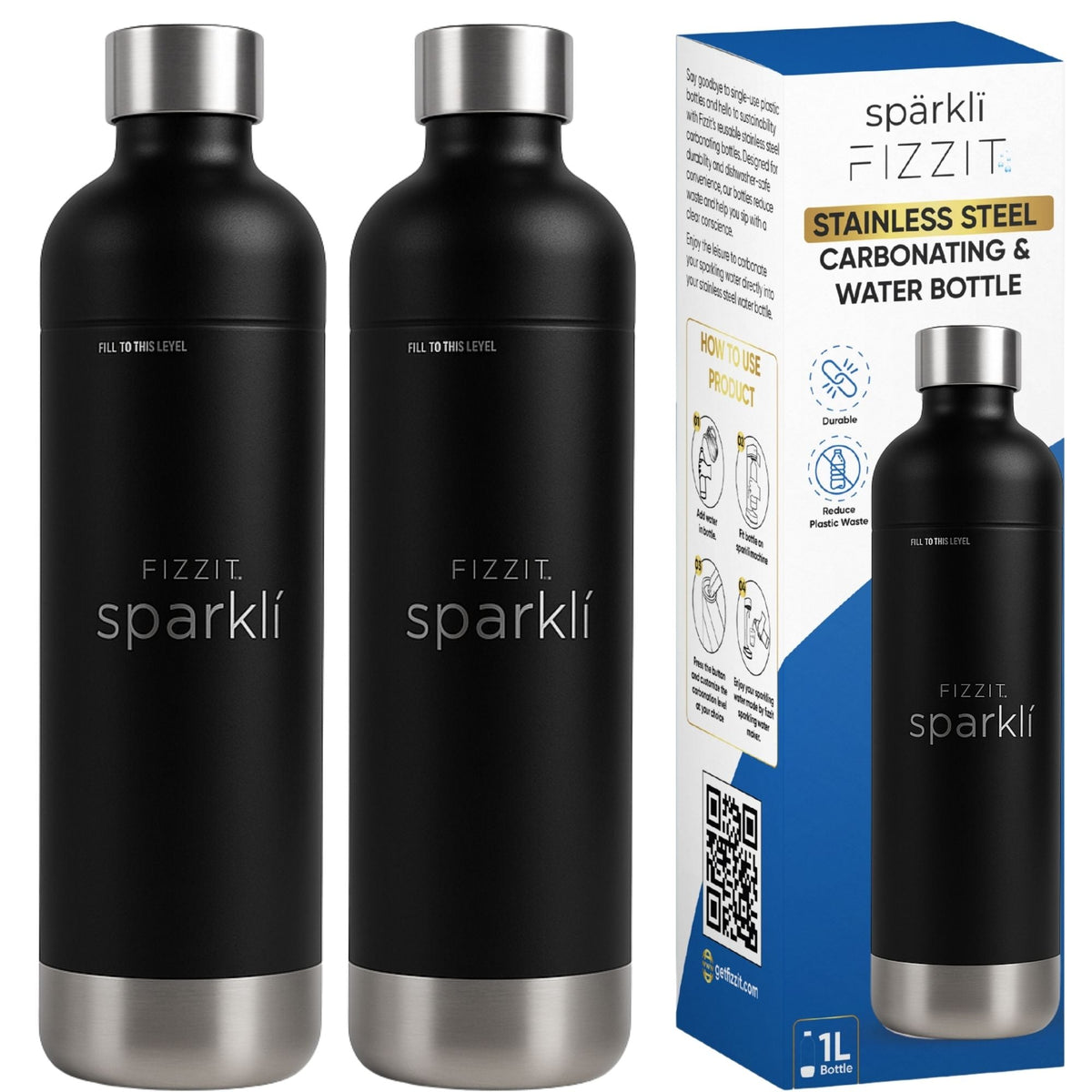 Fizzit 1L Stainless Steel Carbonation Bottle with Cap