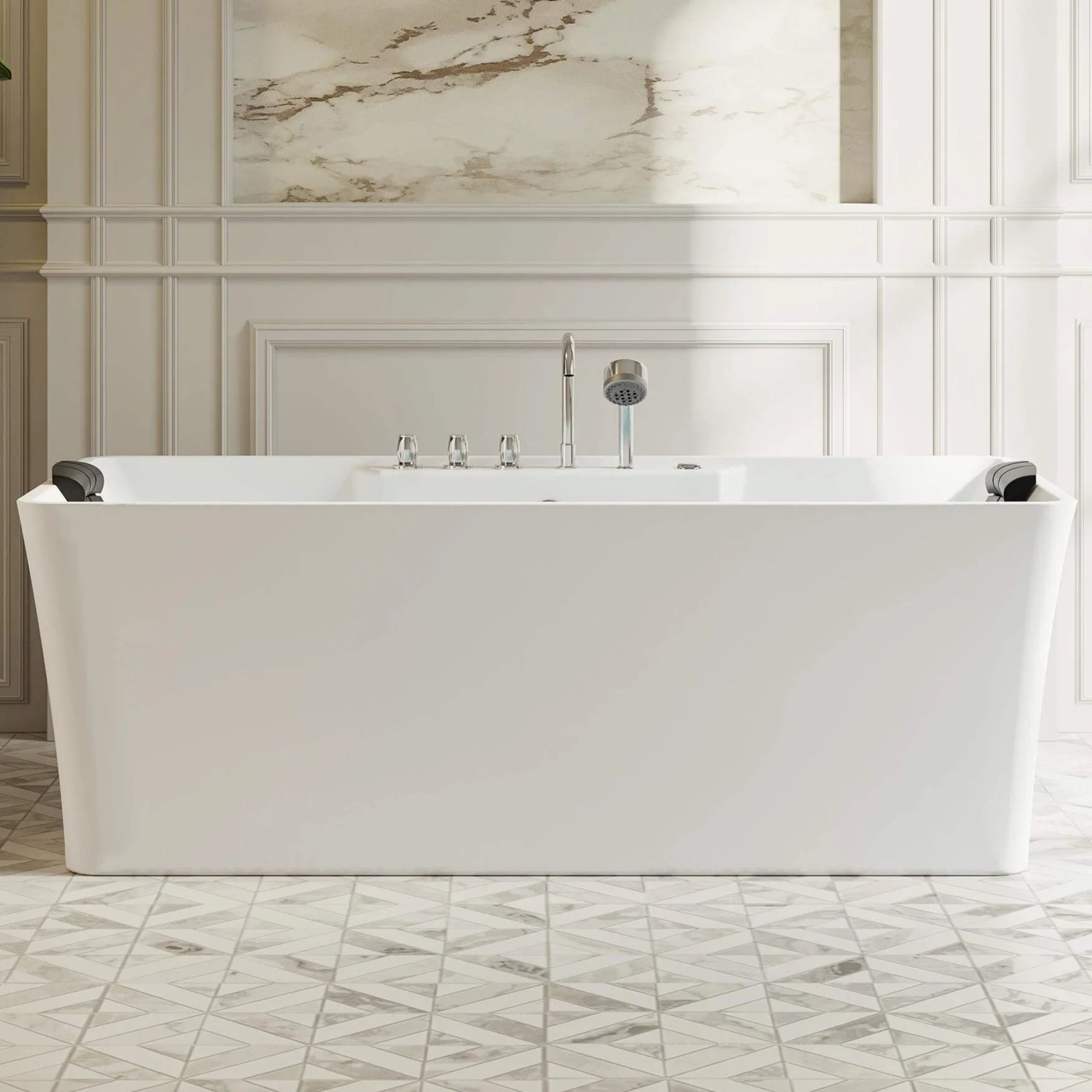 Empava white freestanding acrylic whirlpool bathtub with chrome faucet and hand shower