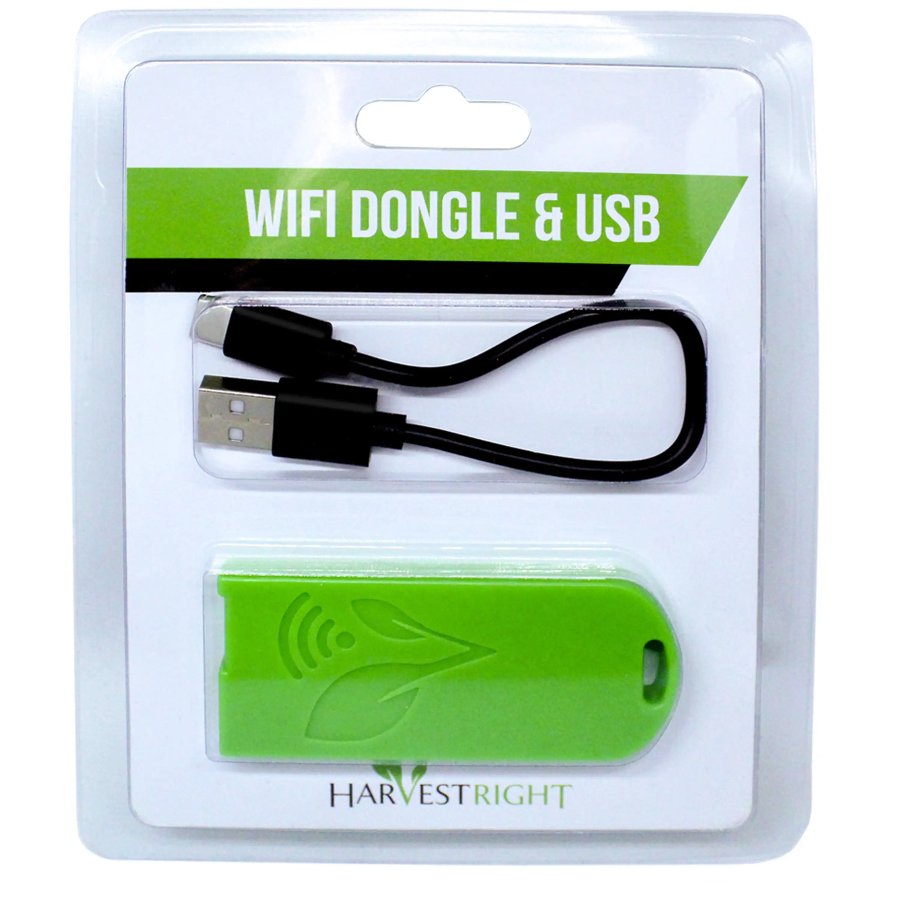 WiFi USB dongle and USB cable in green blister packaging