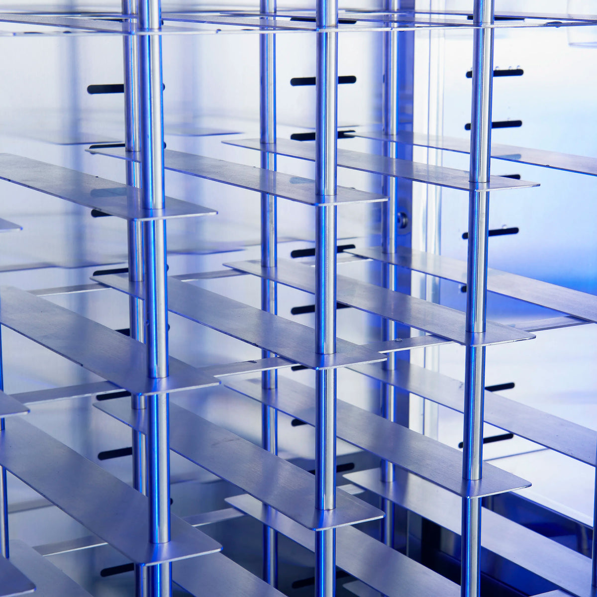 Wine cooler metal wire shelves with vertical rack supports