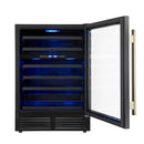 Forno Bachino 24-Inch Wine Cooler in Black with Antique Brass Handle, with LED Lighting, Triple Glass Door, & 51 Bottle Capacity (FWCDR6634-24BLK)