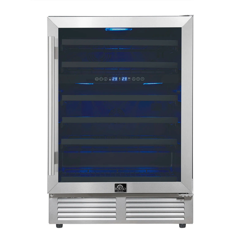 Forno Bachino 24-Inch Wine Cooler in Stainless Steel with LED Lighting, Triple Glass Door, & 51 Bottle Capacity (FWCDR6634-24S)
