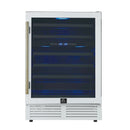 Forno Bachino 24-Inch Wine Cooler in White with Antique Brass Handle, with LED Lighting, Triple Glass Door, & 51 Bottle Capacity (FWCDR6634-24WHT)