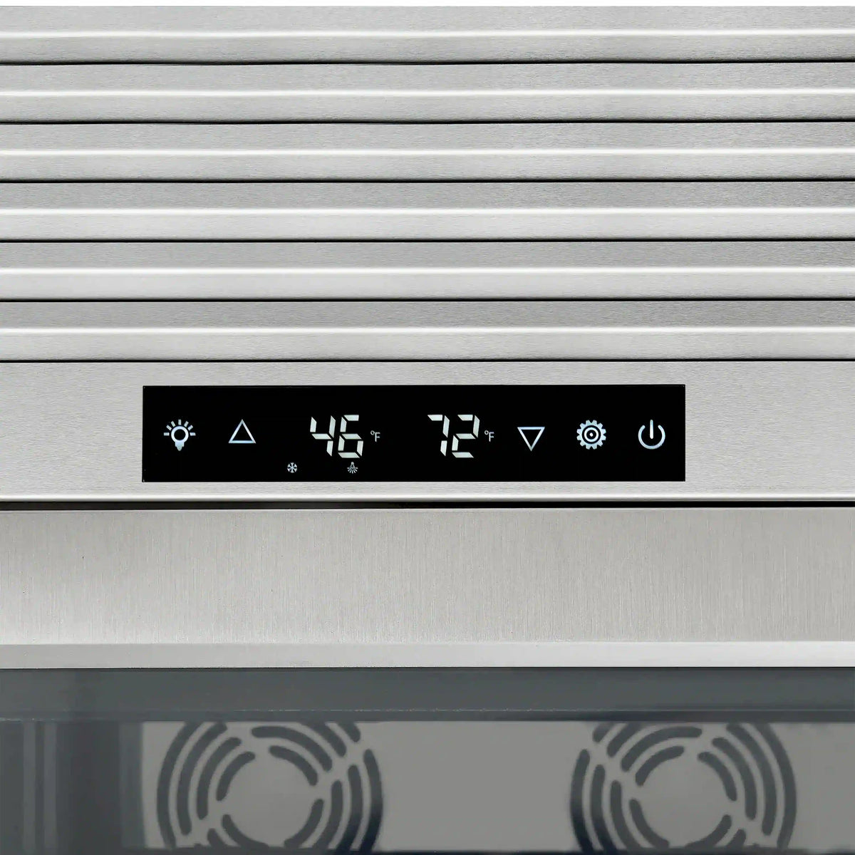 Wine cooler digital control panel with temperature settings and icons