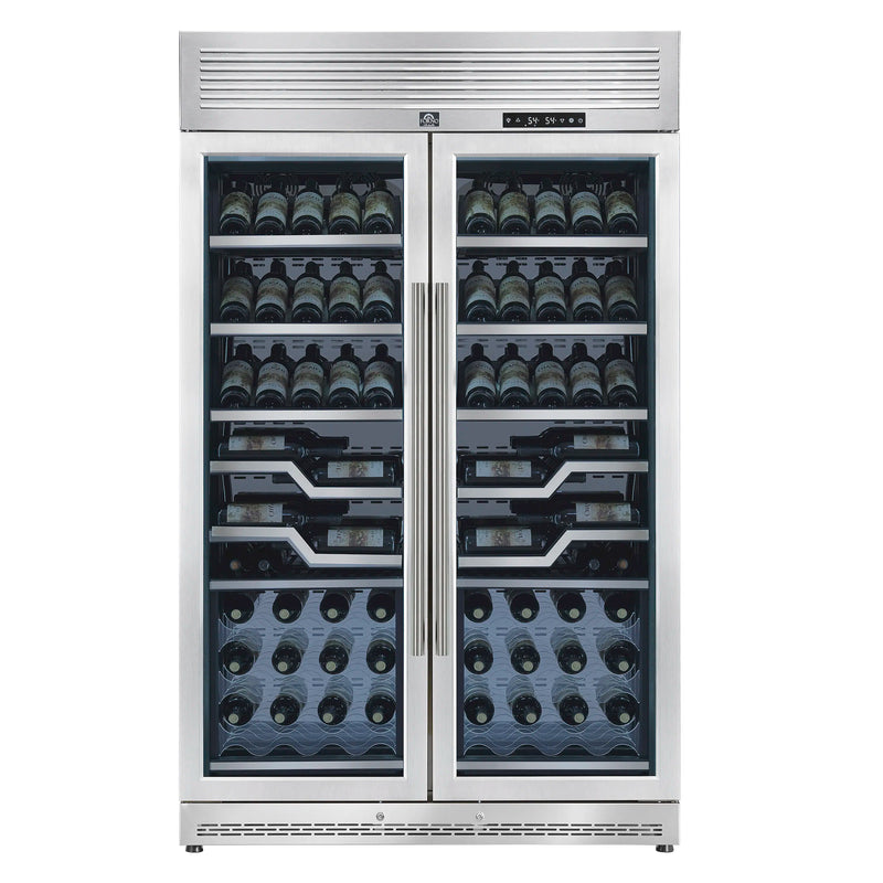 FORNO Abruzzo 48-Inch Dual Zone Wine Cooler with Clear Acrylic Holders & Stainless Trim Shelves (FWCDR6611-48S)