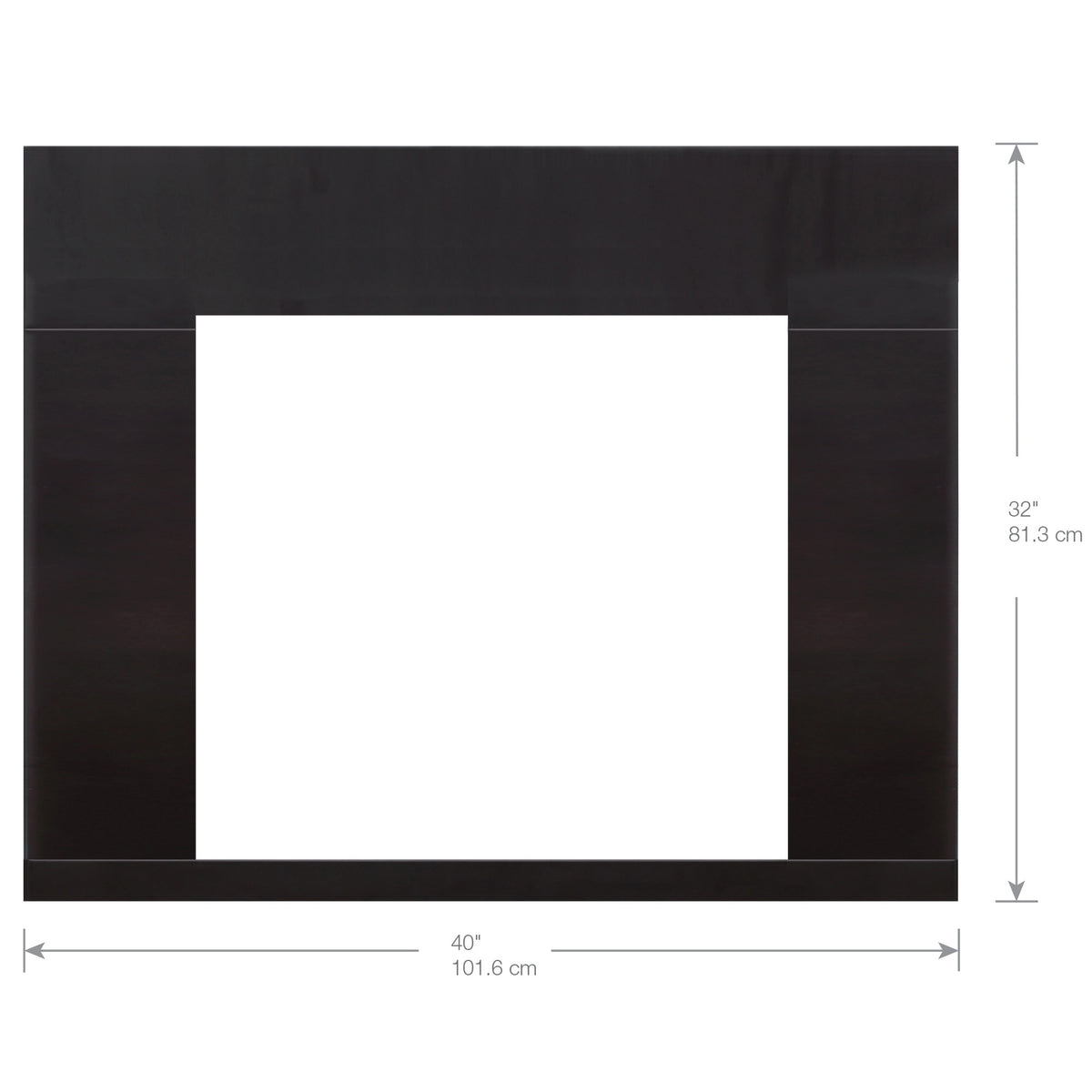 Black 40-inch installation trim panel; dimensions shown as 101.6 x 81.3 cm with arrows