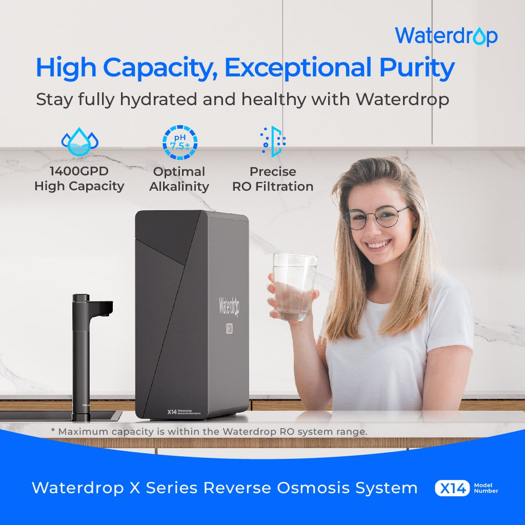 Waterdrop X14 undersink reverse osmosis system unit and black digital faucet