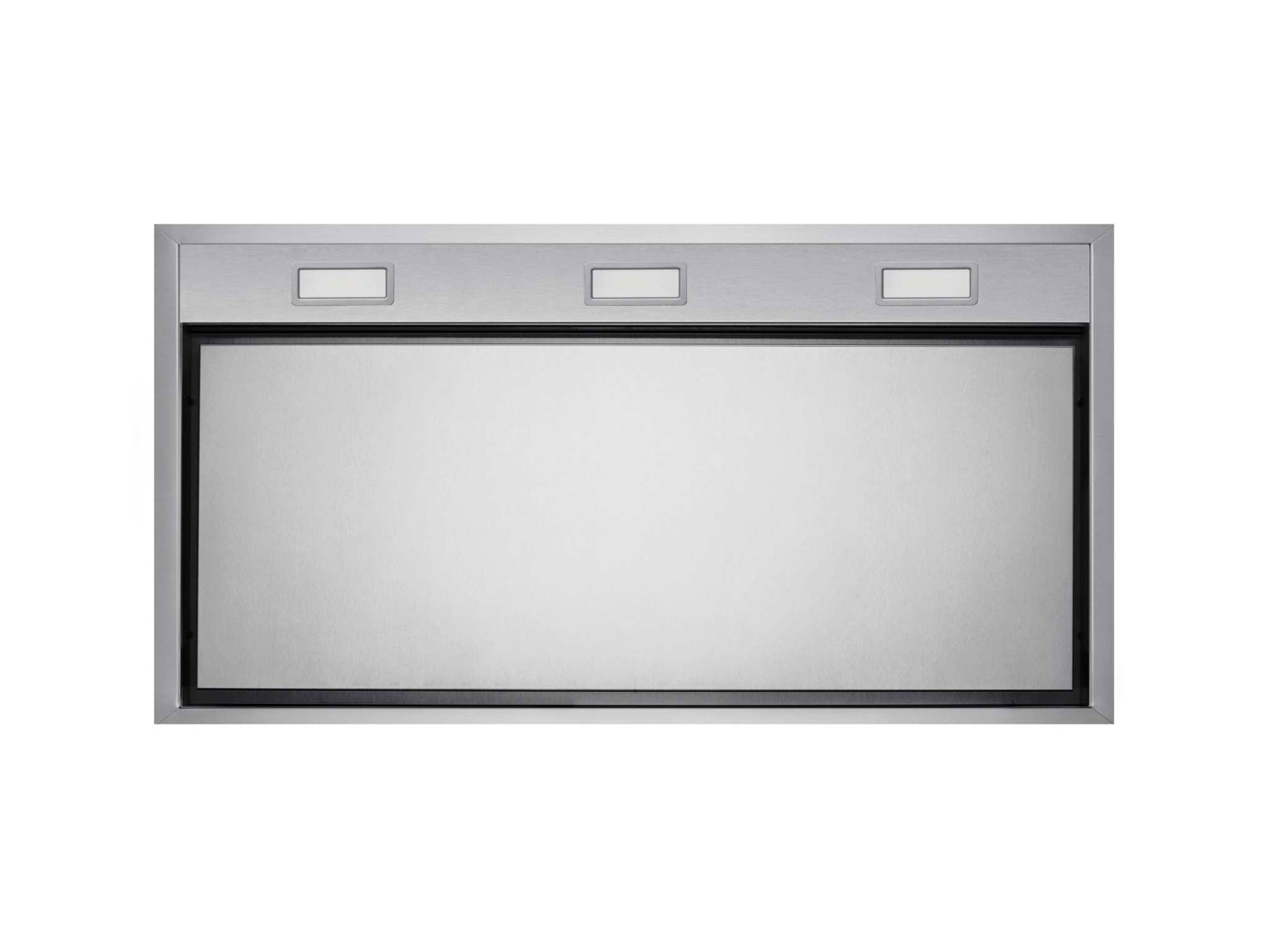Stainless steel insert range hood front grille with three rectangular vent openings