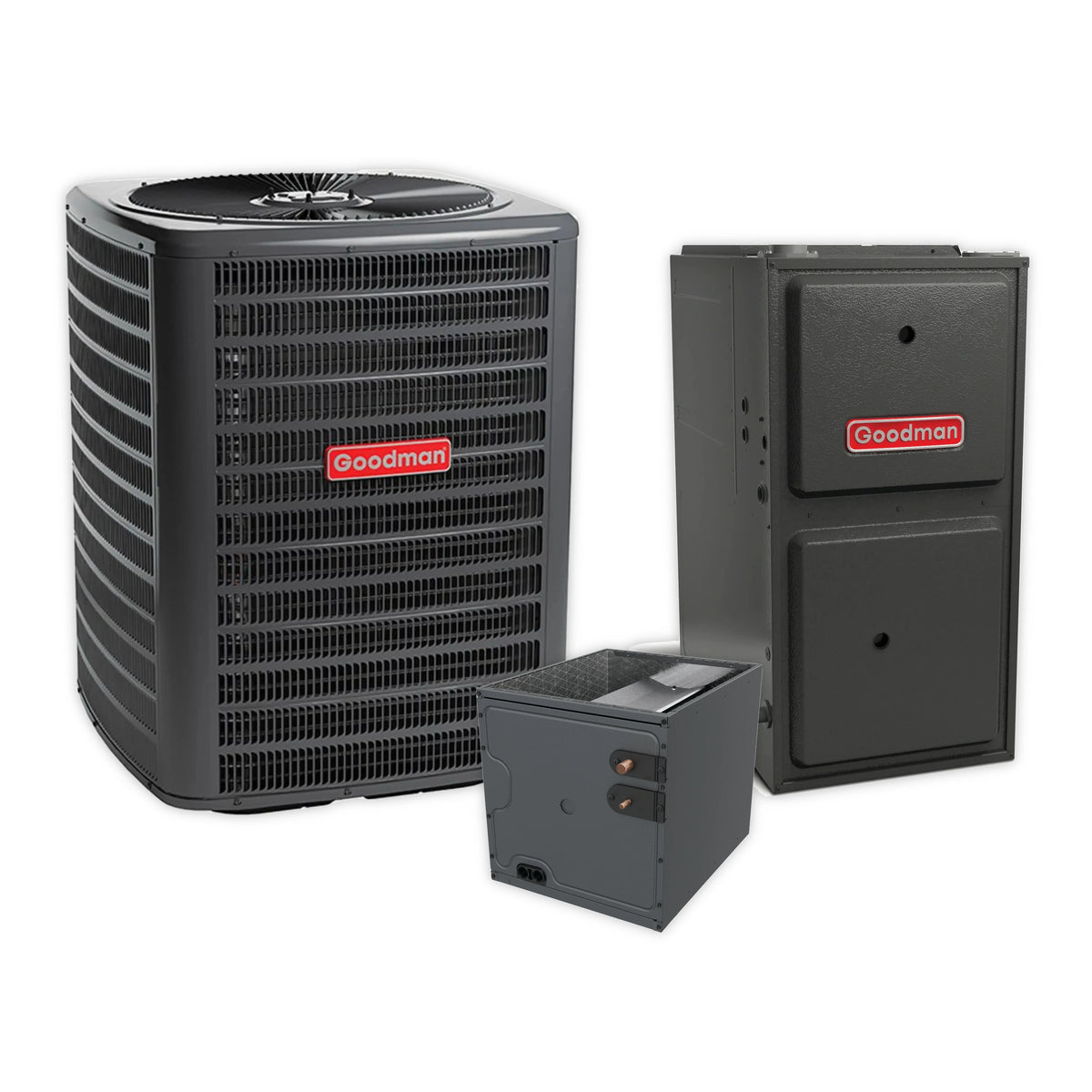 Goodman 3 Ton 15.2 SEER2 R-32 Central Air Conditioner, 96% AFUE 80K BTU Gas Furnace and Evaporator Coil
