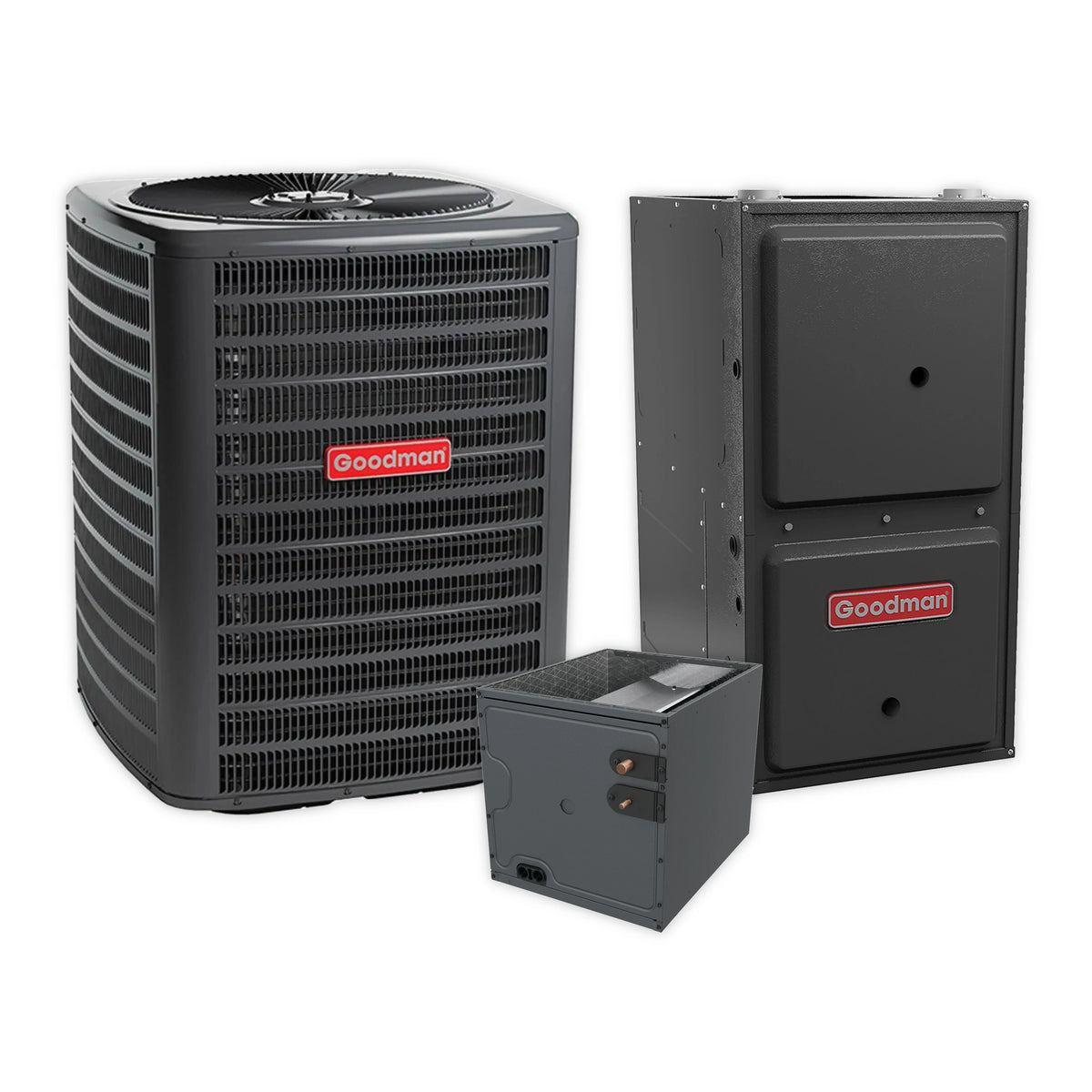 Goodman 3 Ton 15.2 SEER2 R-32 Central Air Conditioner, 96% AFUE 80K BTU Gas Furnace and Evaporator Coil