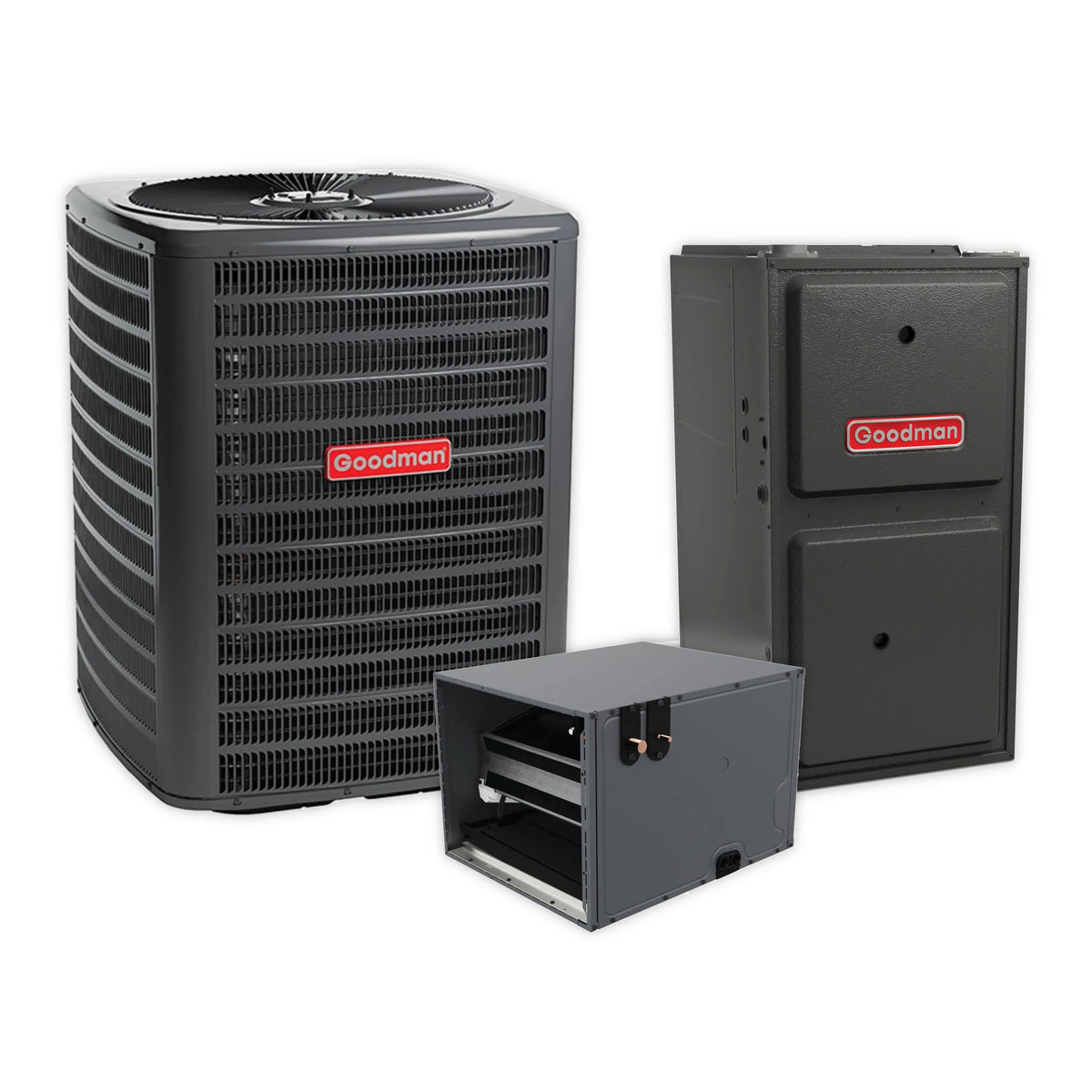 Goodman 2.5 Ton 15.2 SEER2 R-32 Central Air Conditioner, 96% AFUE 60K BTU Gas Furnace and Evaporator Coil