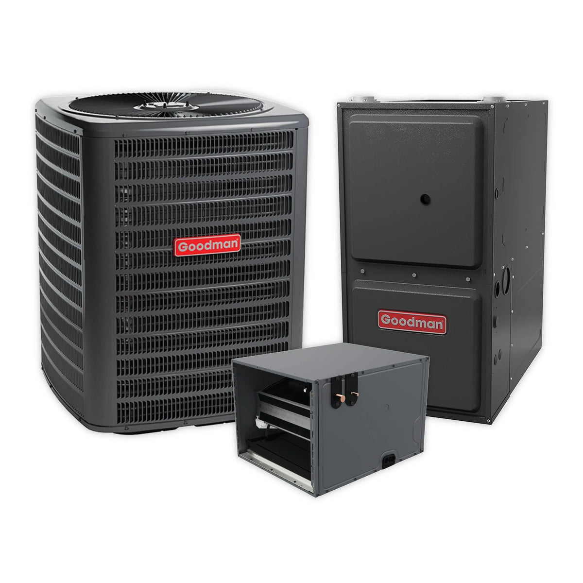 Goodman 3 Ton 14.5 SEER2 R-32 Central Air Conditioner, 80% AFUE 80K BTU Gas Furnace and Evaporator Coil