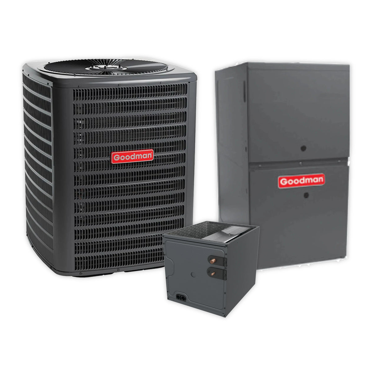 Goodman 3 Ton 15.2 SEER2 R-32 Central Air Conditioner, 80% AFUE 80K BTU Gas Furnace and Evaporator Coil