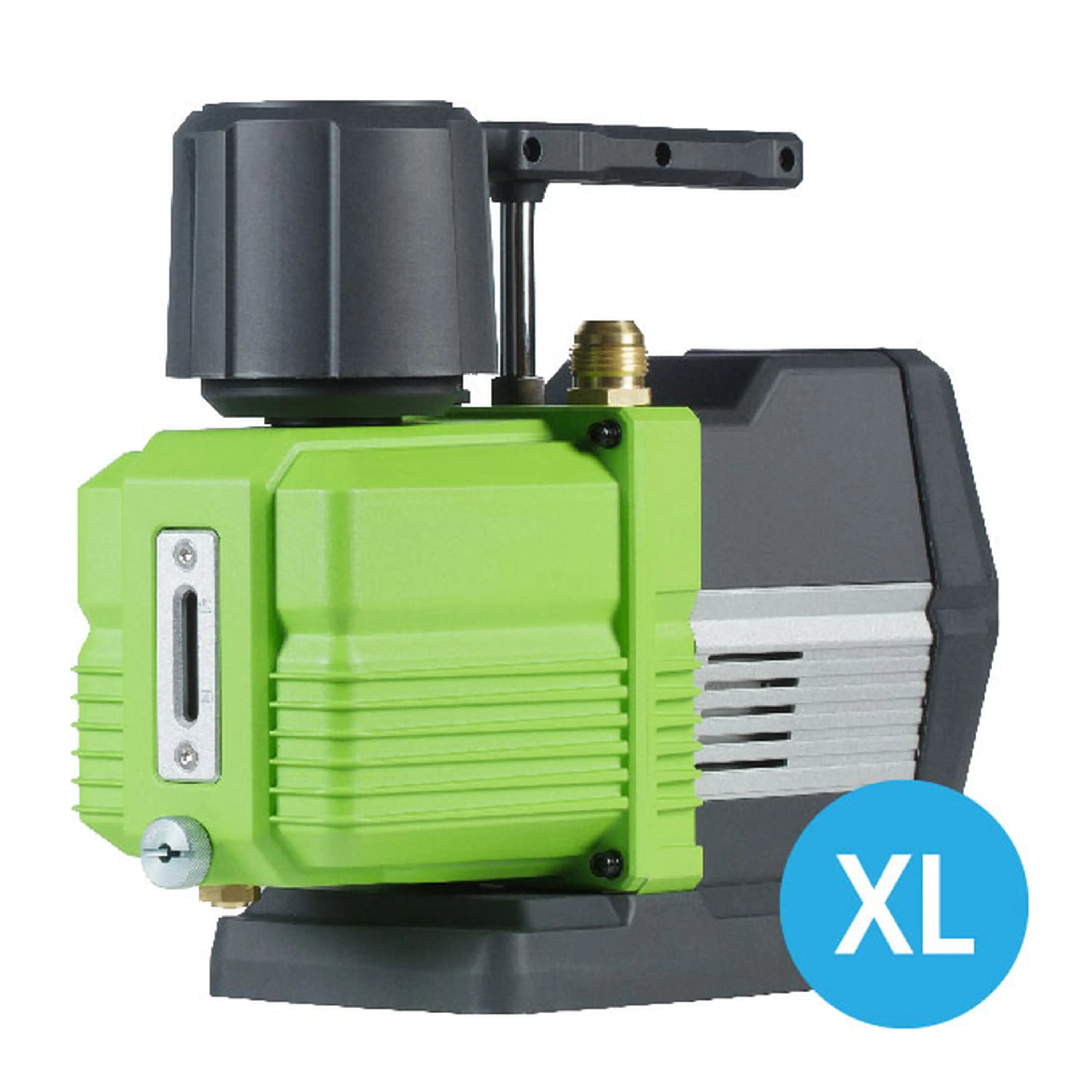 XL industrial pump with green housing, black motor cover, and brass outlet fitting