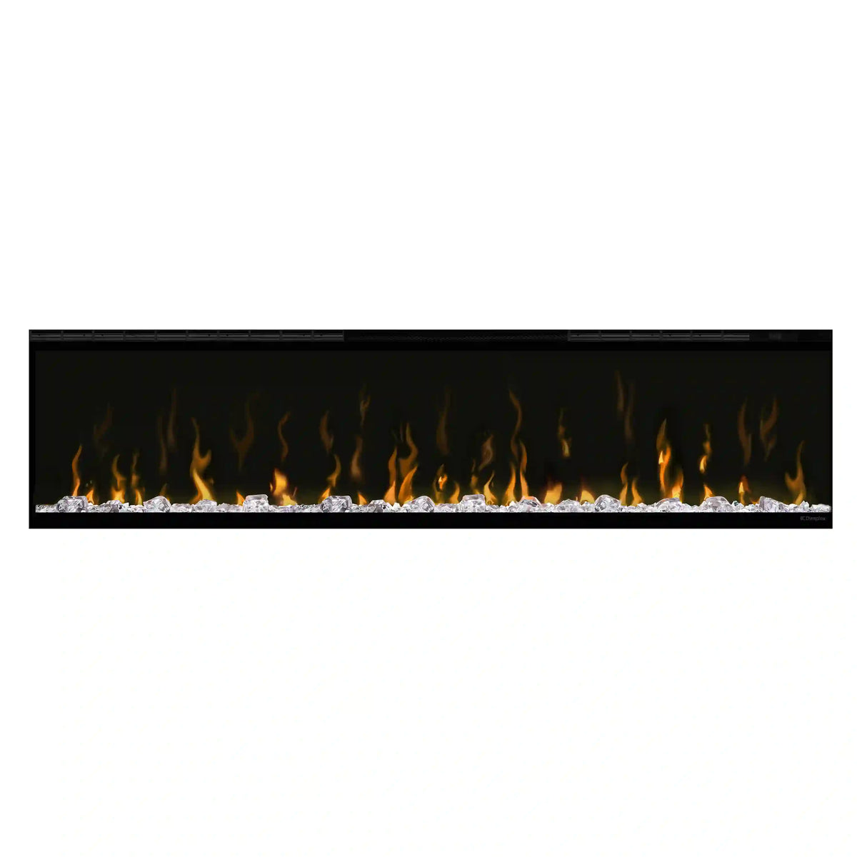 60-inch linear electric fireplace insert long flame window over ember bed