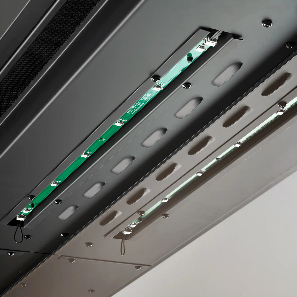 Built-in linear electric fireplace interior with backlit LED channels