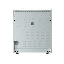 Dual fuel range rear underside panel with vent openings and leveling feet