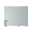 Stainless steel range bottom cover panel with mounting bolts and vent slots