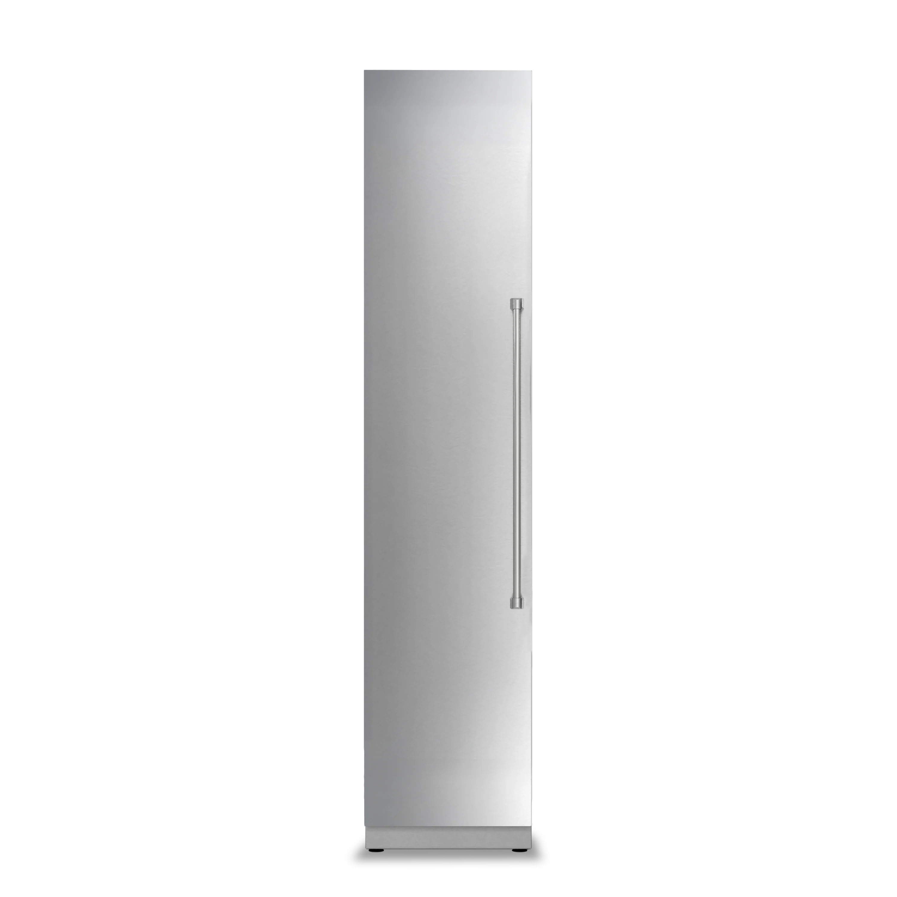 Built-in stainless column refrigerator with vertical handle and smooth door front