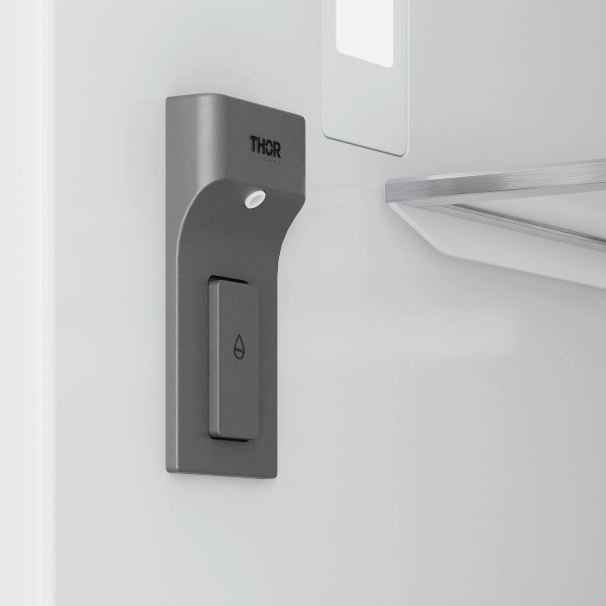 Stainless and dark dispenser control on refrigerator door for internal water