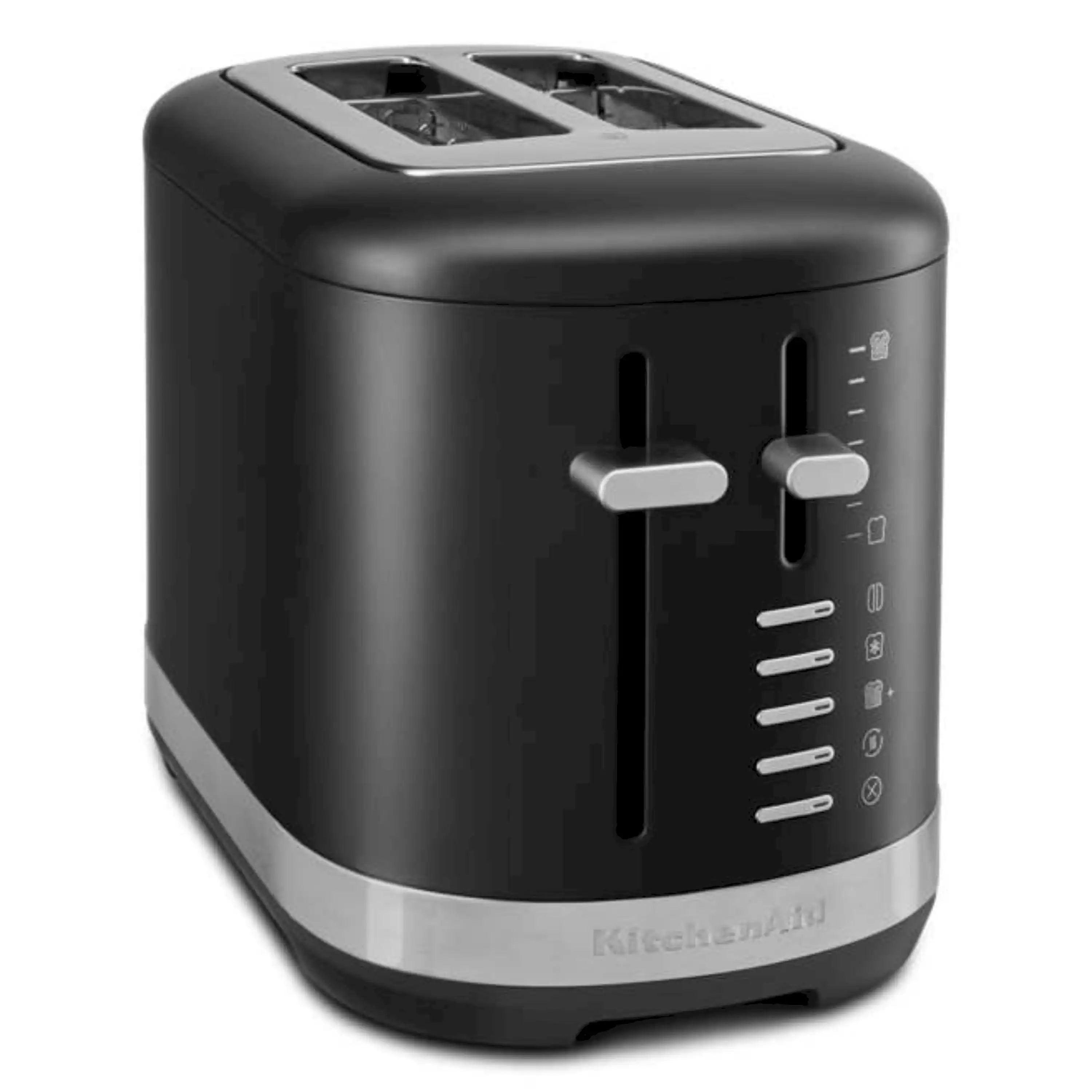 KitchenAid 2-slice toaster in black matte with two wide slots and lever controls