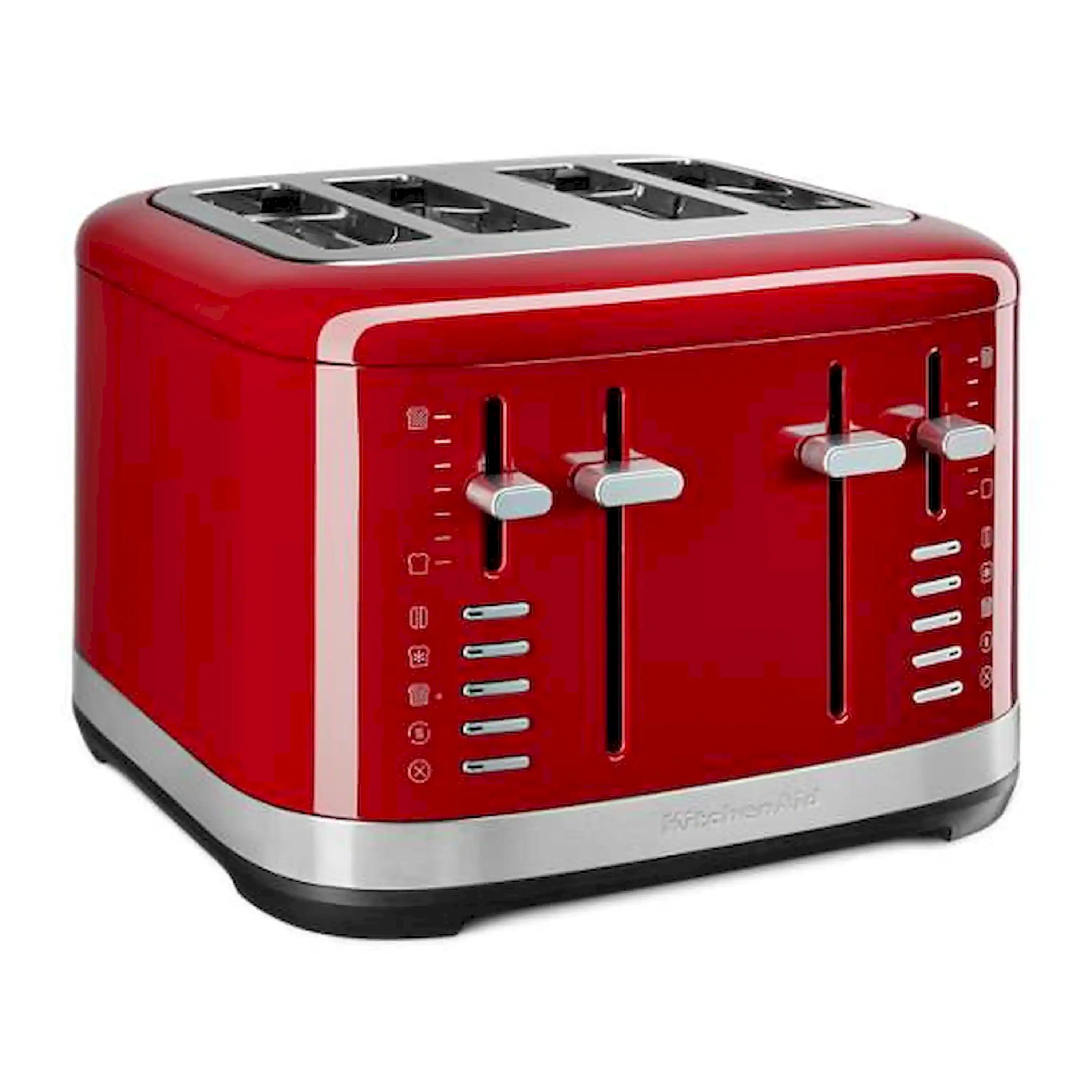 KitchenAid 4-slice toaster in Empire Red with four slots and silver control levers