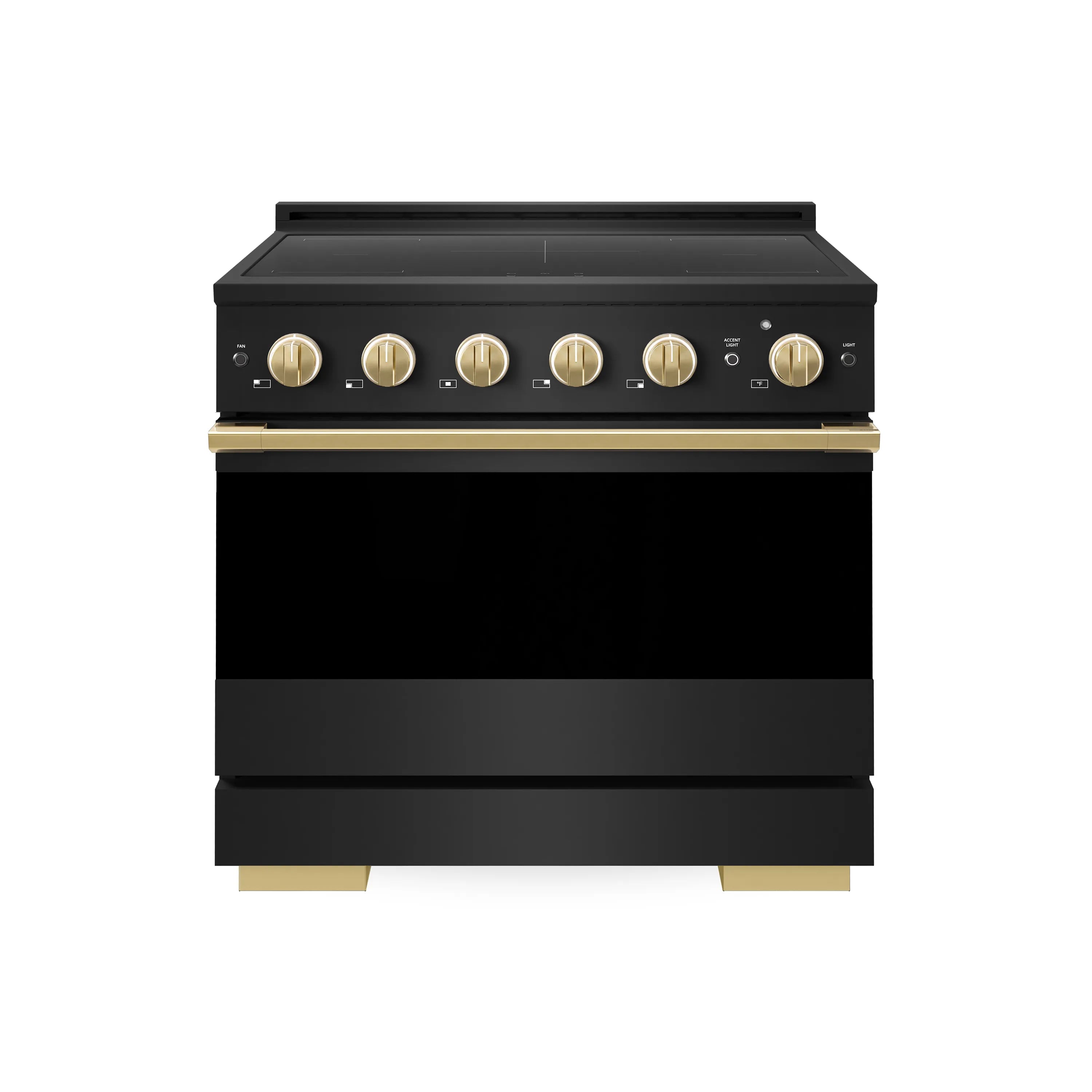 ZLINE Autograph Edition 36-Inch 5.2 cu. ft. Marino Induction Range with 5 Element Cooktop and Electric Convection Oven in Black Stainless Steel with Polished Gold Accents (MINRBZ-36-G)