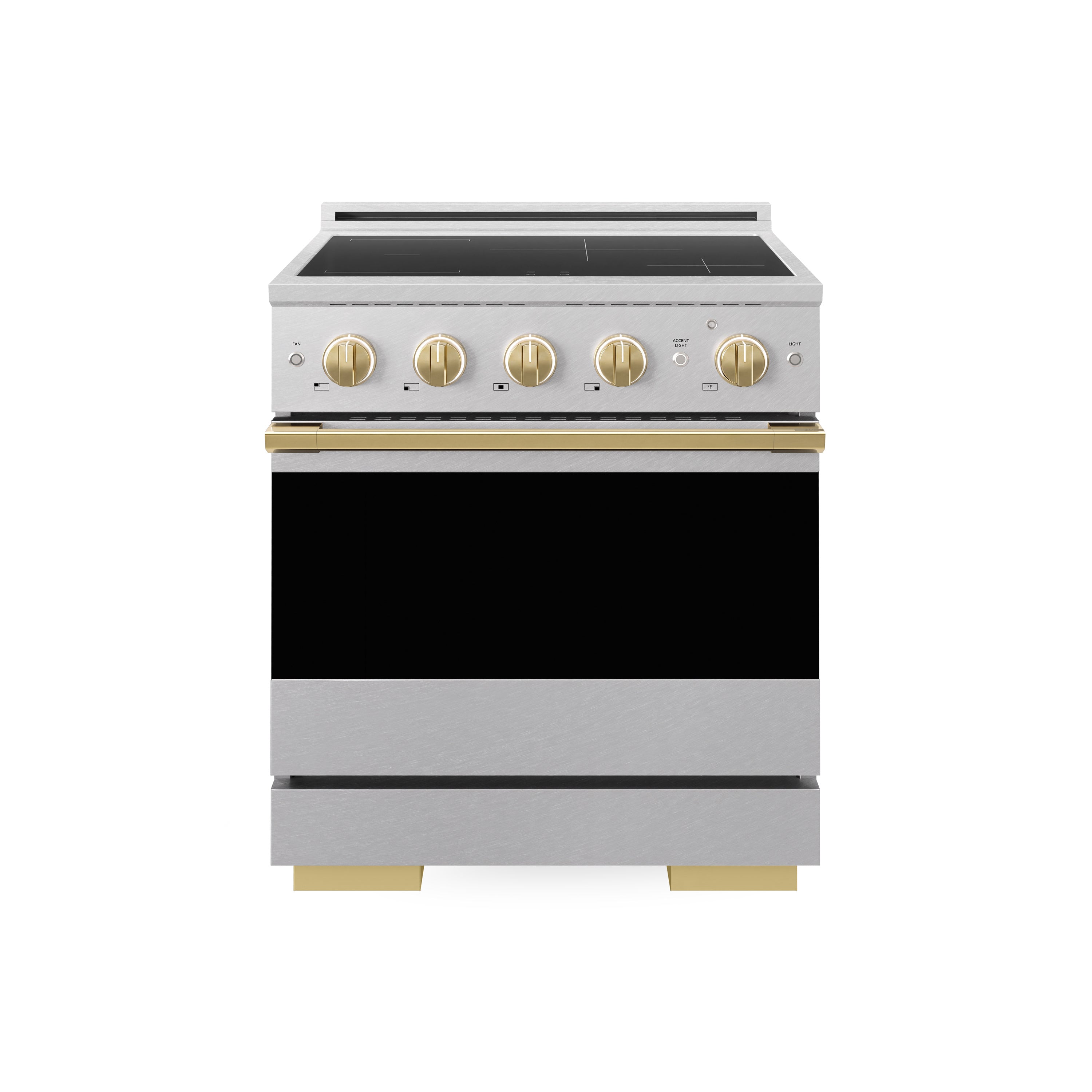 ZLINE Autograph Edition 30-Inch 4.2 cu. ft. Marino Induction Range with 4 Element Cooktop and Electric Convection Oven in Satin Stainless Steel with Polished Gold Accents (MINRSZ-30-G)
