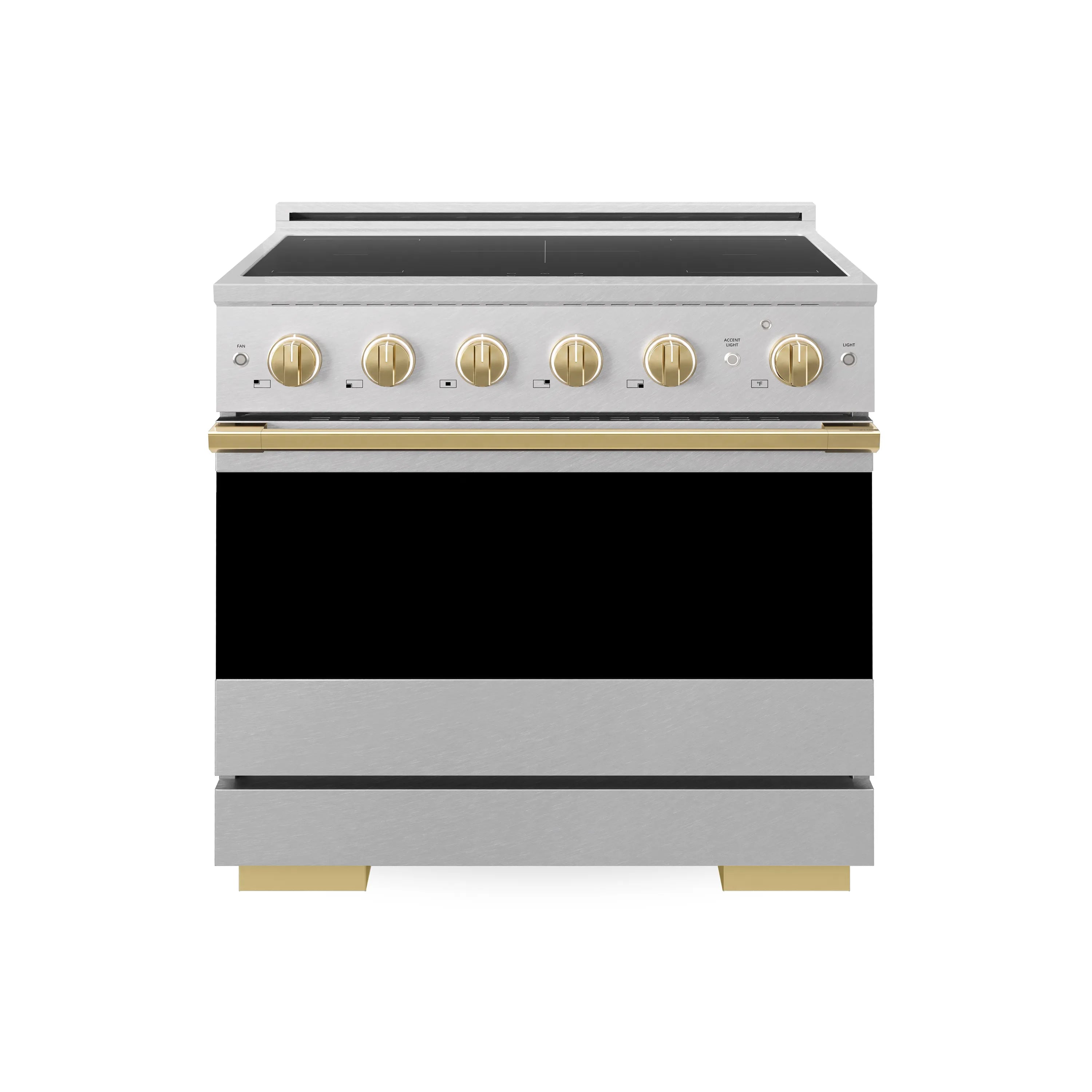 ZLINE Autograph Edition 36-Inch 5.2 cu. ft. Marino Induction Range with 5 Element Cooktop and Electric Convection Oven in Satin Stainless Steel with Polished Gold Accents (MINRSZ-36-G)