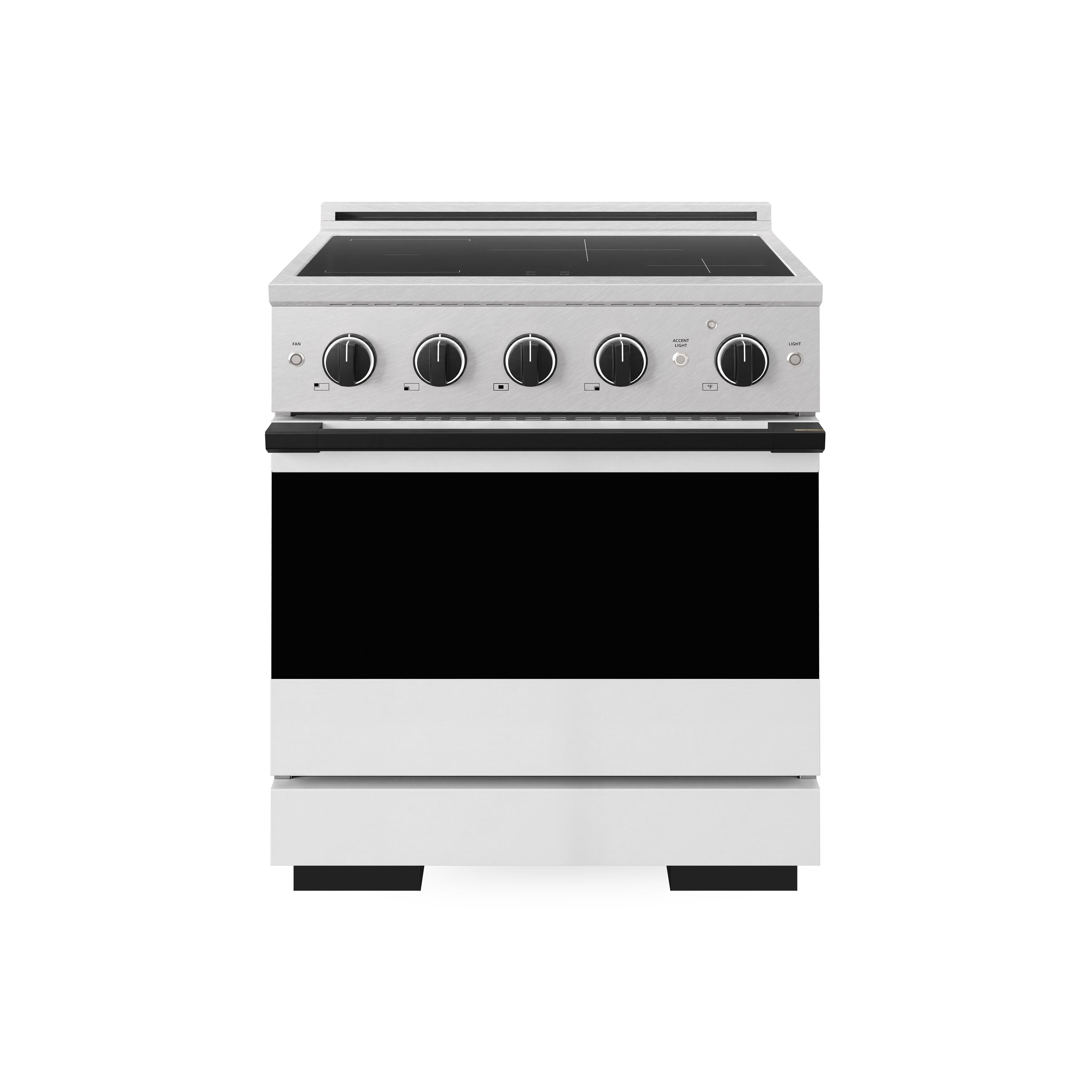 ZLINE Autograph Edition 30-Inch 4.2 cu. ft. Marino Induction Range with 4 Element Cooktop and Electric Convection Oven in Satin Stainless Steel with White Matte Door and Matte Black Accents (MINRSZ-WM-30-MB)