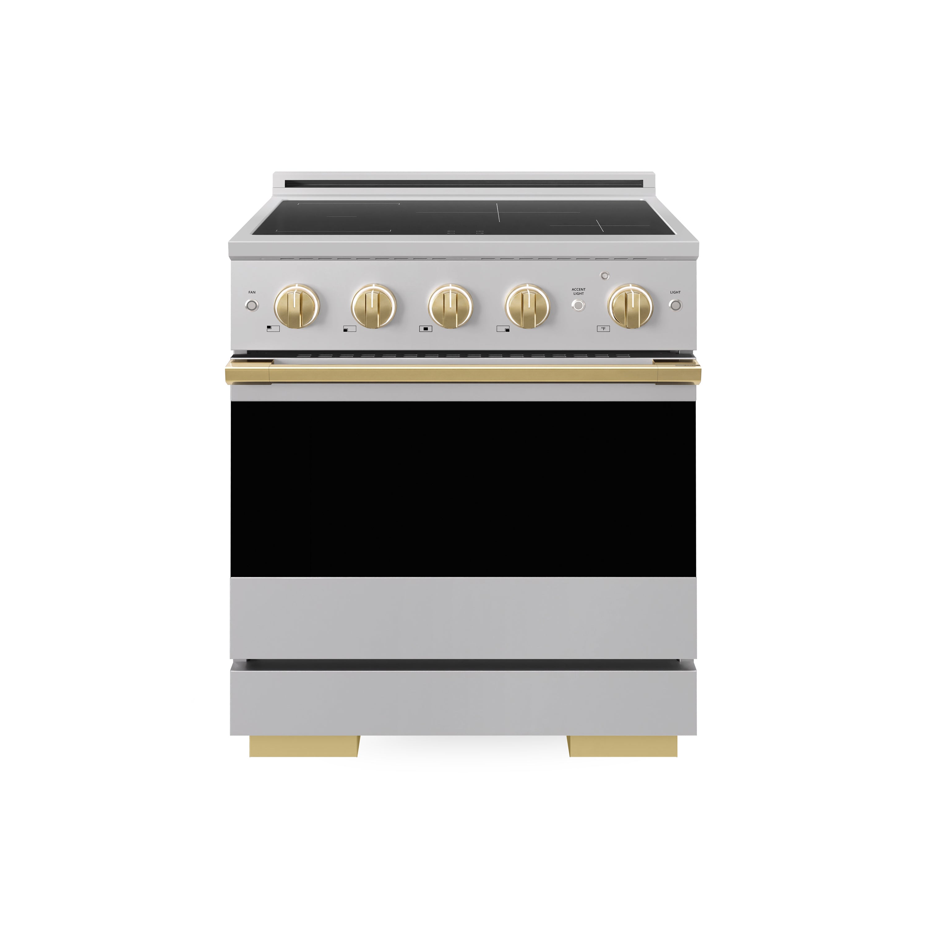 ZLINE Autograph Edition 30-Inch 4.2 cu. ft. Marino Induction Range with 4 Element Cooktop and Electric Convection Oven in Stainless Steel with Polished Gold Accents (MINRZ-30-G)