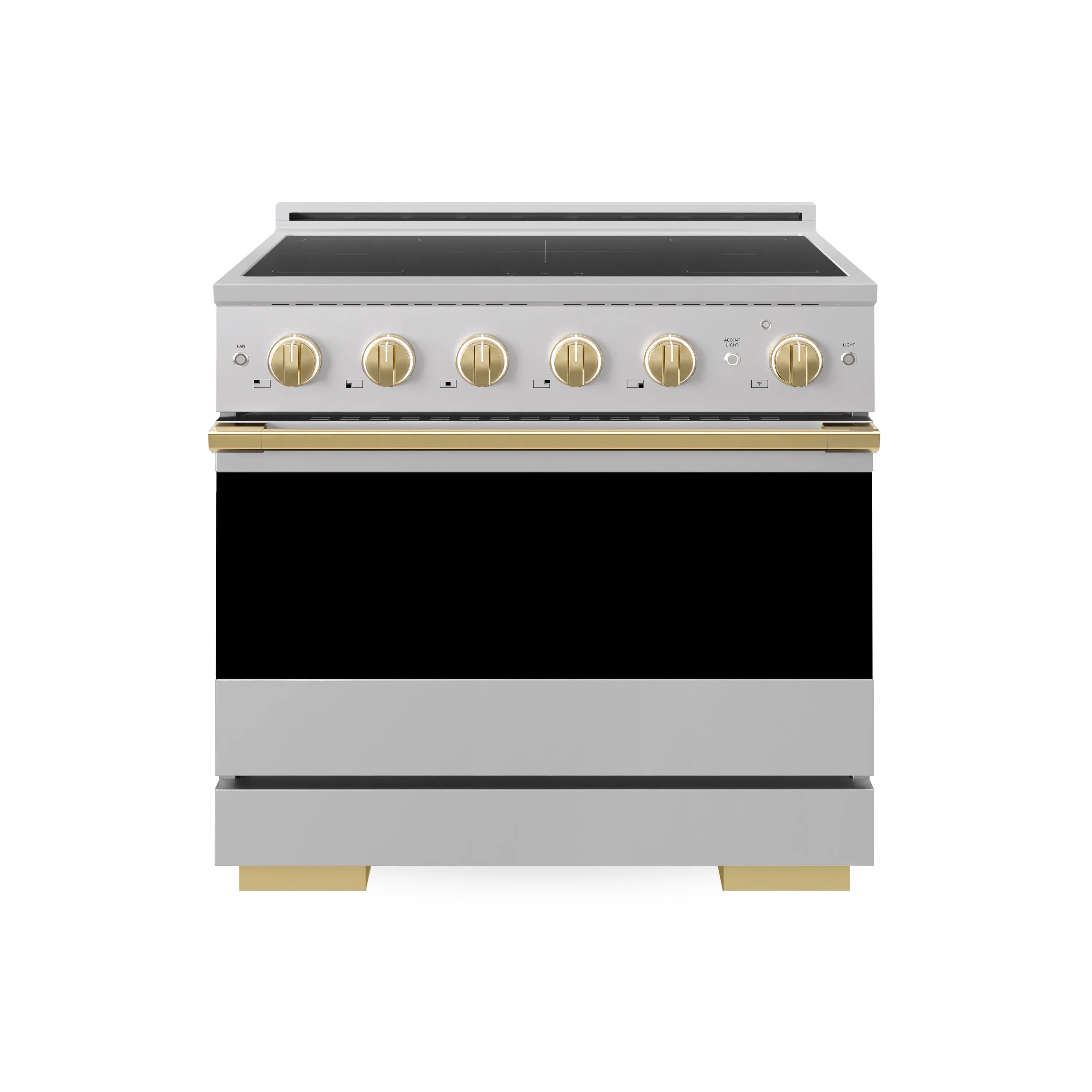 ZLINE Autograph Edition 36-Inch 5.2 cu. ft. Marino Induction Range with 5 Element Cooktop and Electric Convection Oven in Stainless Steel with Polished Gold Accents (MINRZ-36-G)