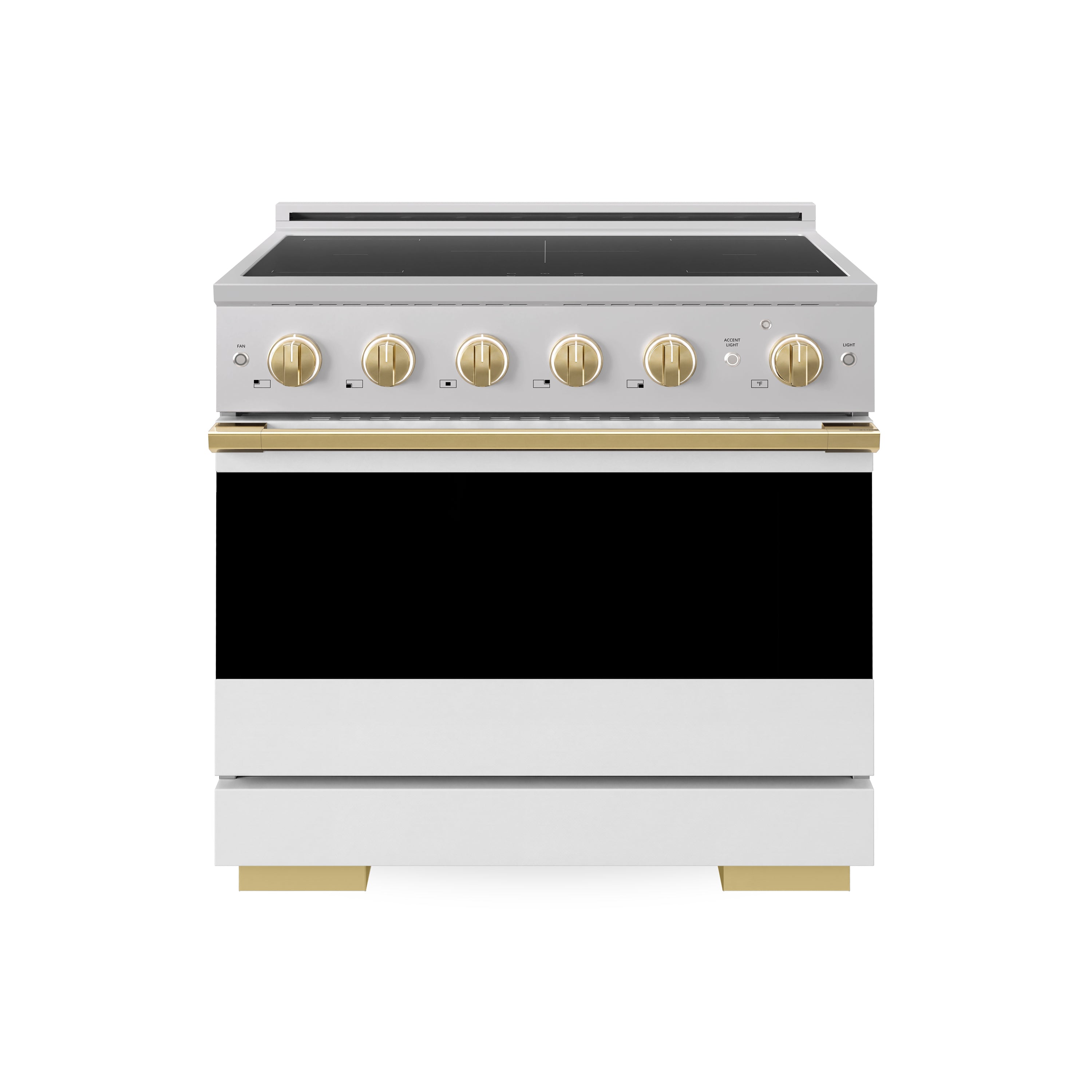 ZLINE Autograph Edition 36-Inch 5.2 cu. ft. Marino Induction Range with 5 Element Cooktop and Electric Convection Oven in Stainless Steel with White Matte Door and Polished Gold Accents (MINRZ-WM-36-G)